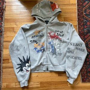 Croped Graphic Zip-Up Hoodie y2k